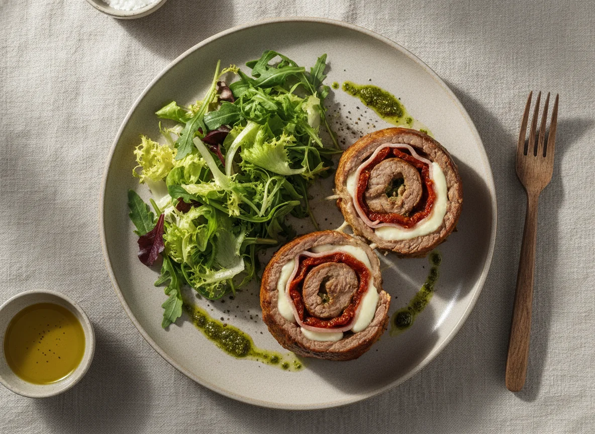 Rocambole de carne com salada verde photo