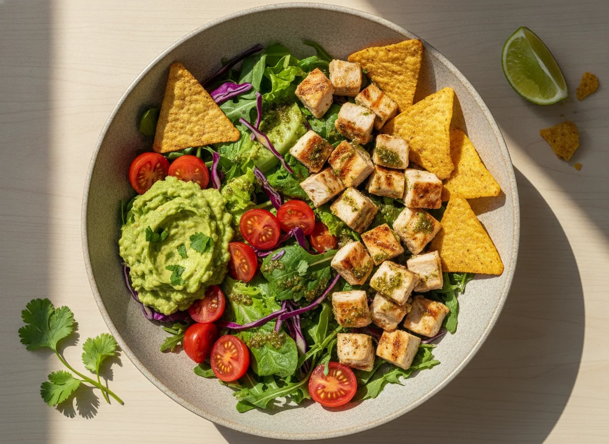 Salada Bowl com Frango, Guacamole e Tortilhas photo