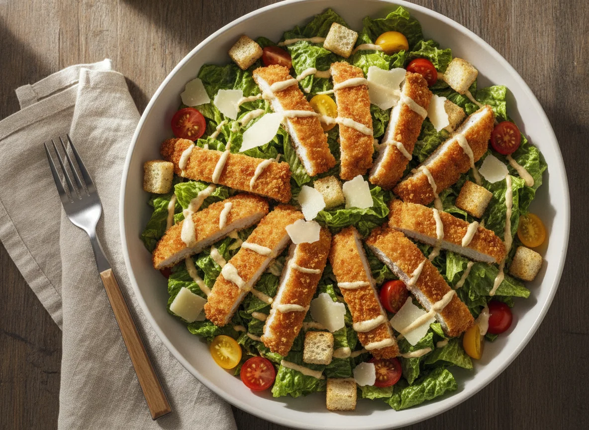 Salada Caesar com Frango Empanado e Tomate photo