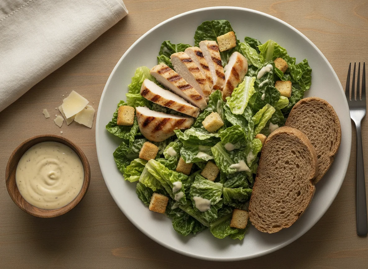 Salada Caesar com Frango Grelhado e Pão Australiano photo