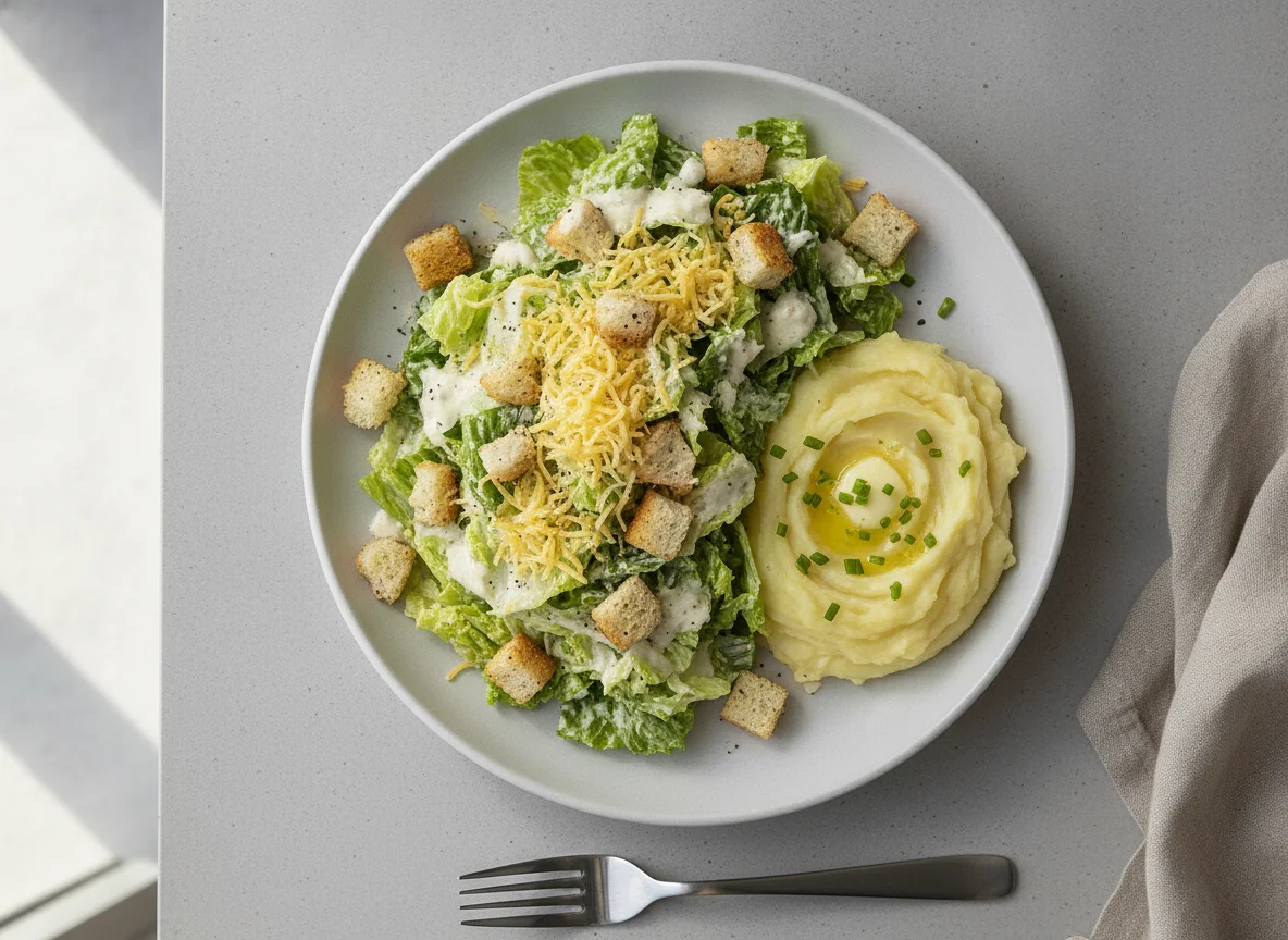 Salada Caesar com Purê de Batata photo
