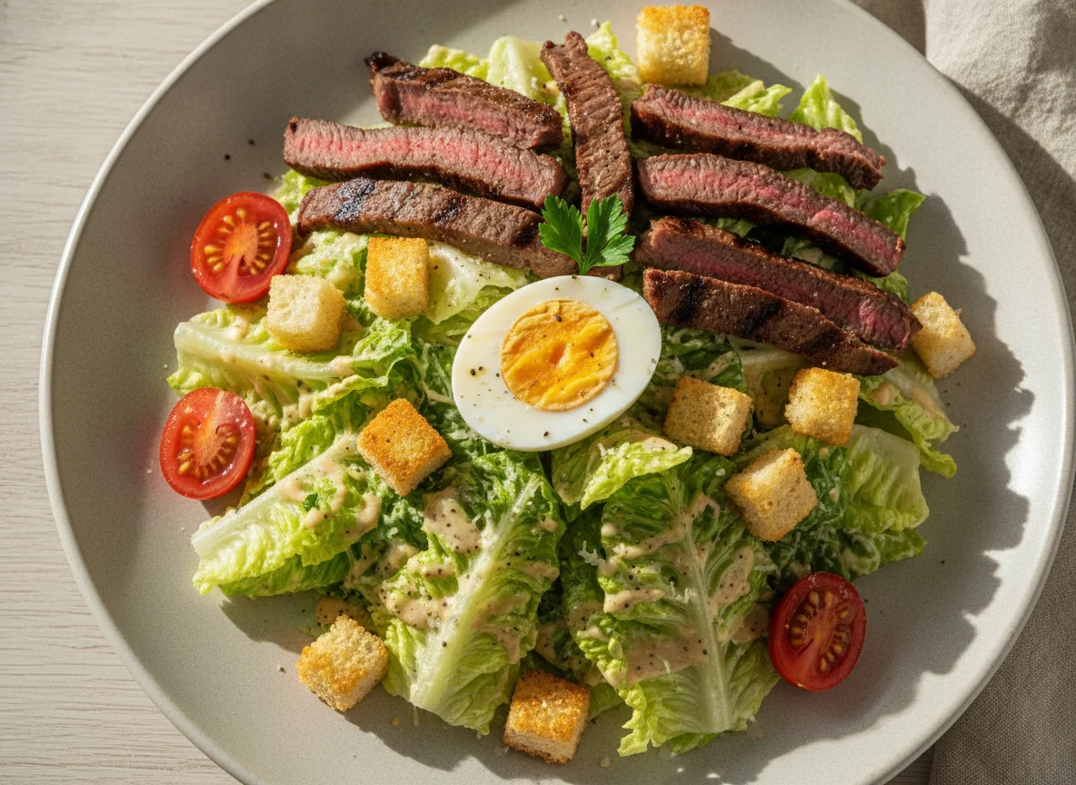Salada Caesar com Tiras de Carne e Ovo photo