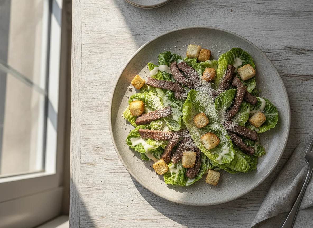 Salada Caesar com Tiras de Carne photo