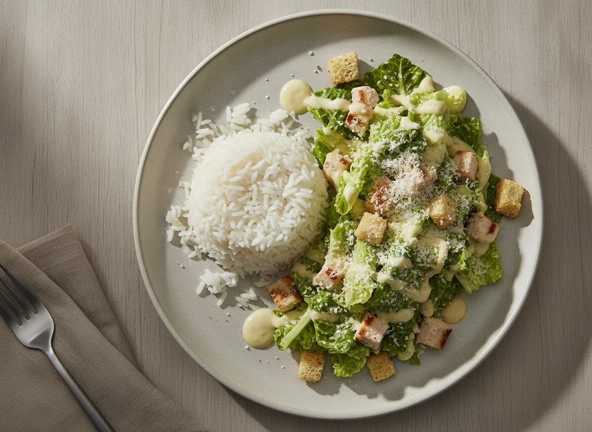 Salada Caesar e Arroz Branco photo