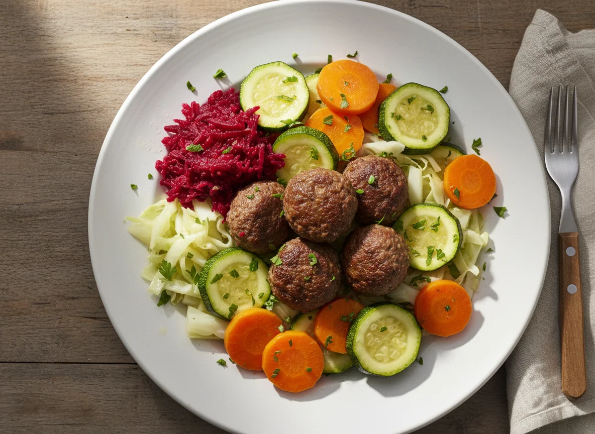 Salada com almôndegas e legumes photo