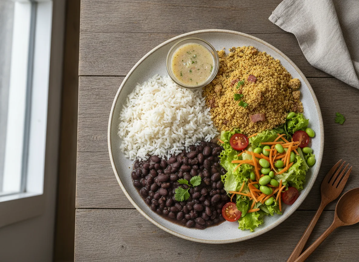Salada com Arroz, Feijão e Farofa photo