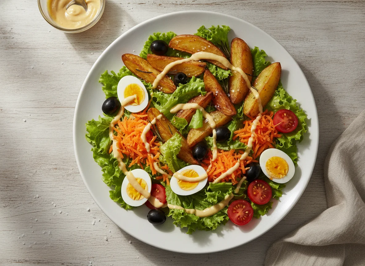 Salada com Batatas Assadas e Ovo de Codorna photo