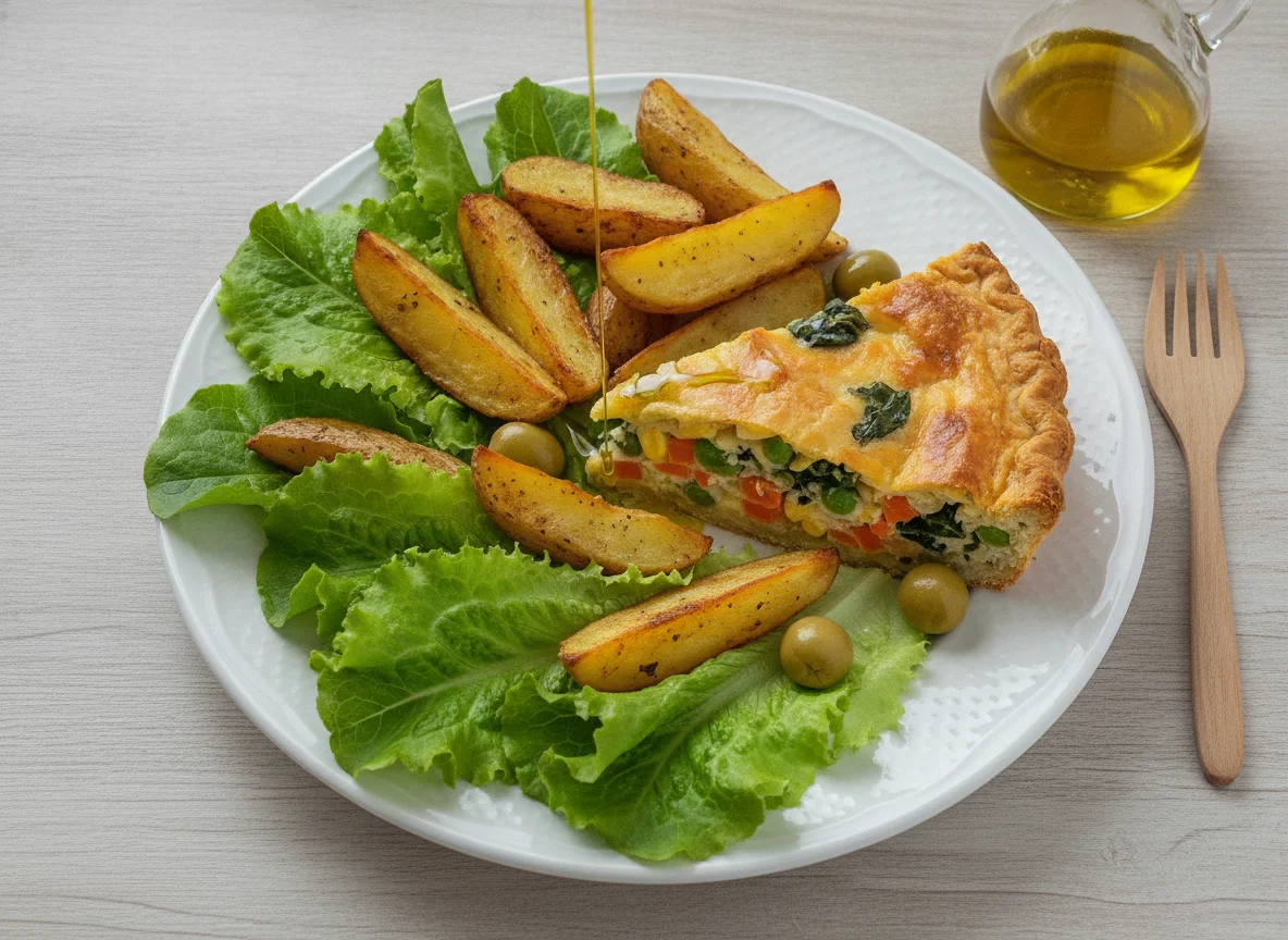 Salada com Batatas Assadas e Torta Salgada photo