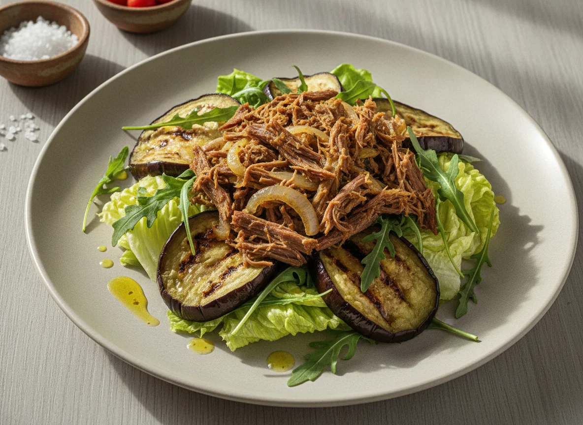 Salada com Berinjela Grelhada e Carne Seca Acebolada photo