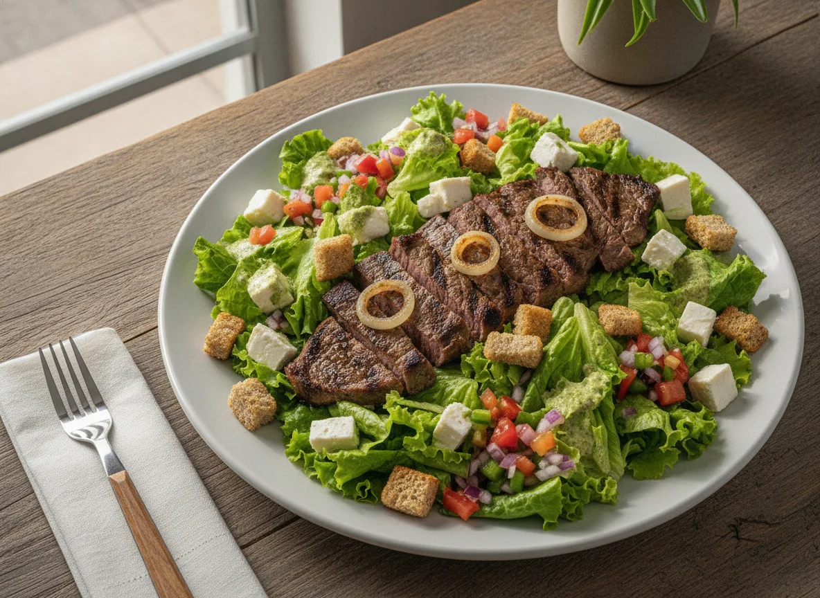 Salada com Bife Acebolado e Croutons photo