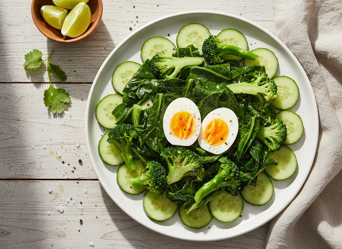 Salada com brócolis, couve e ovos photo