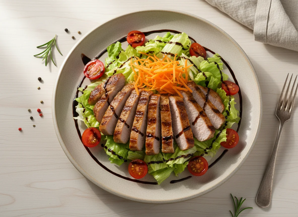 Salada com carne de porco e molho balsâmico photo