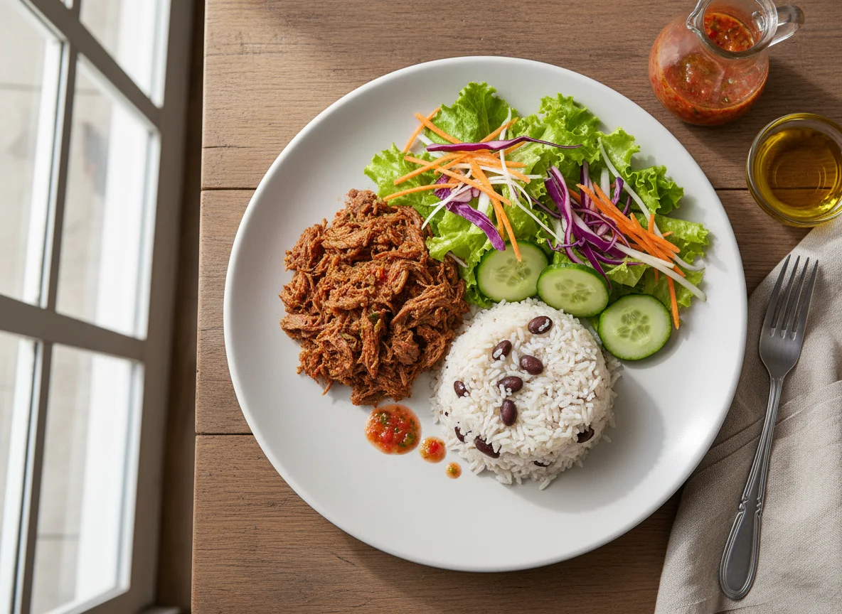 Salada com carne e arroz photo