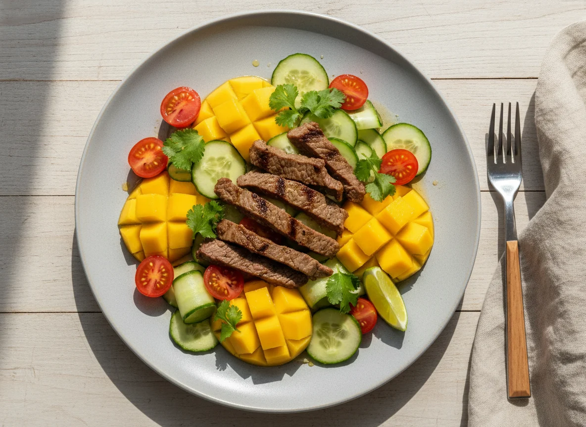 Salada com carne e manga photo