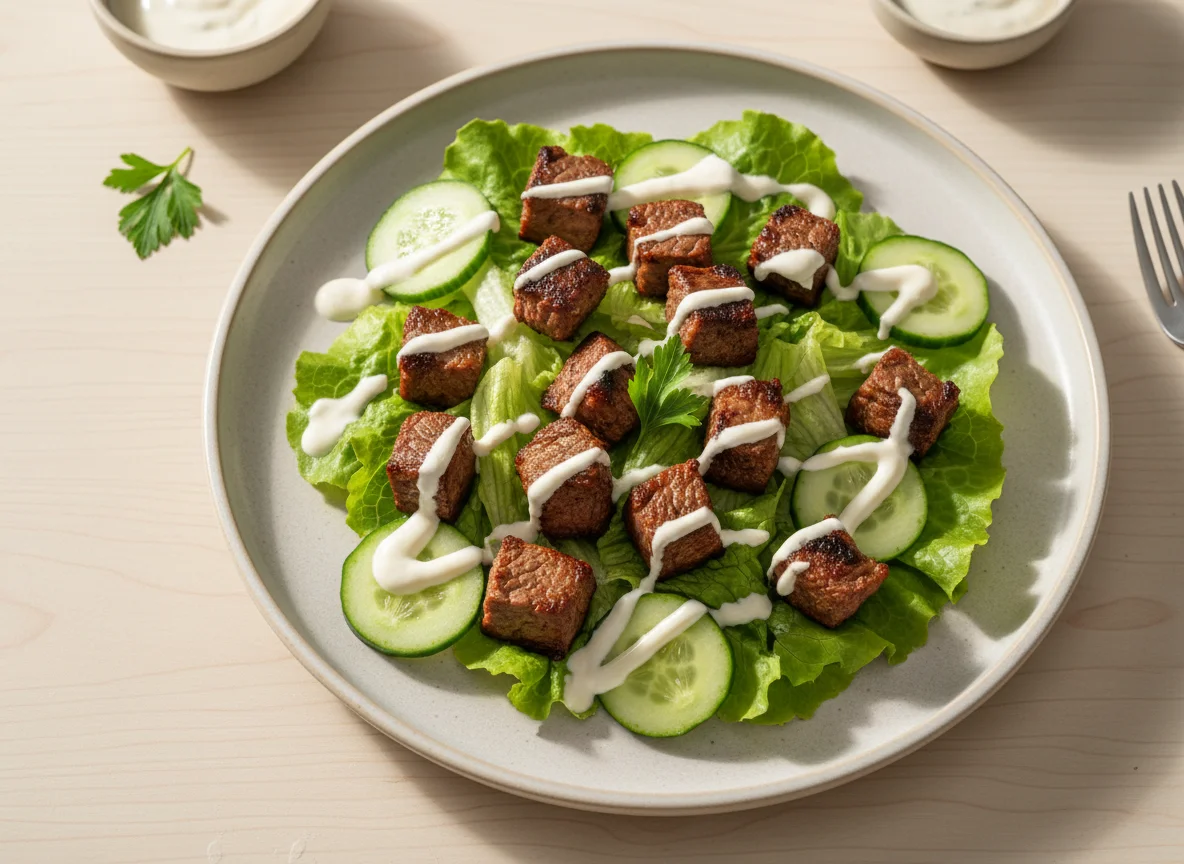 Salada com carne e molho photo