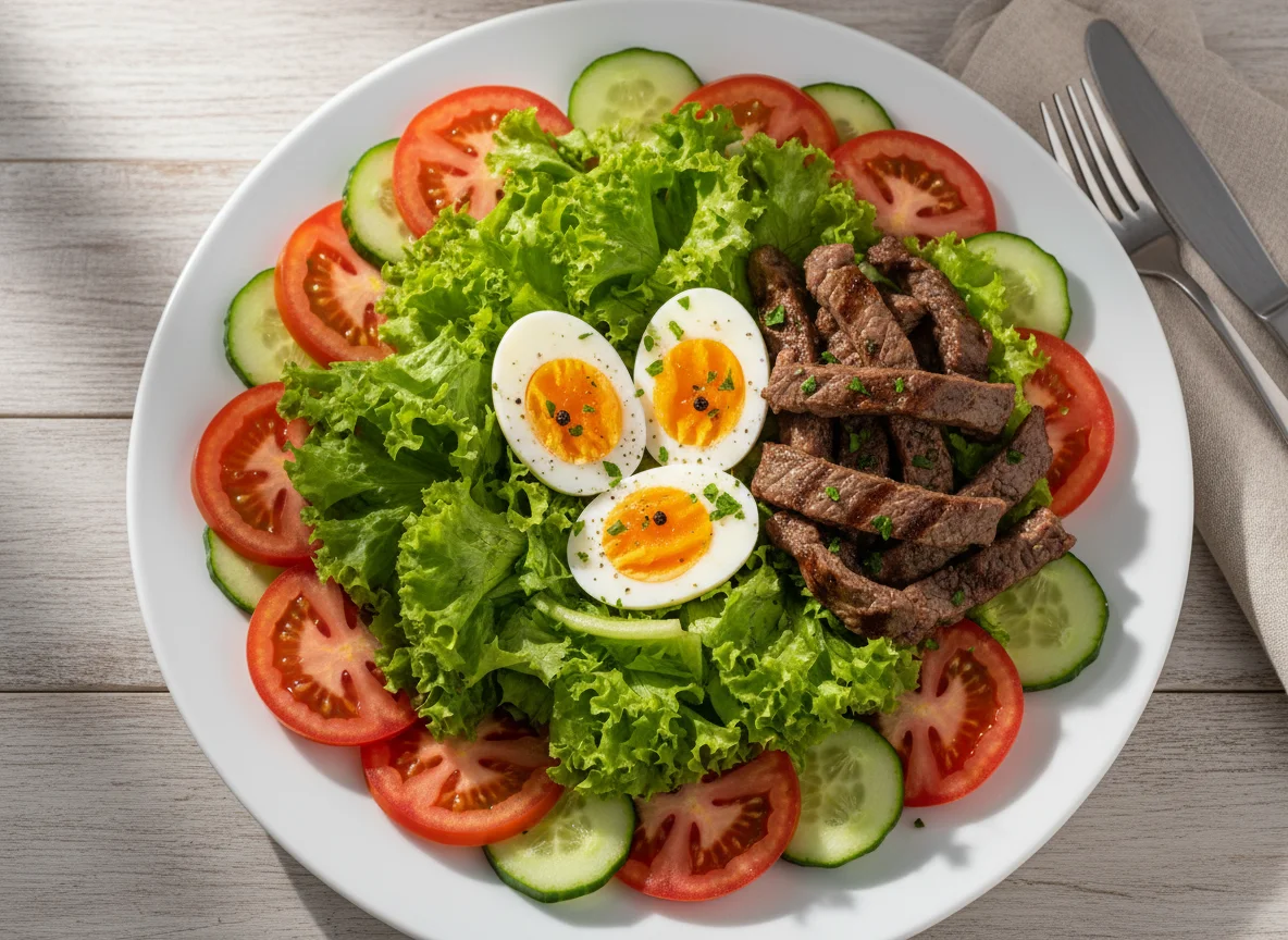 Salada com carne e ovo photo