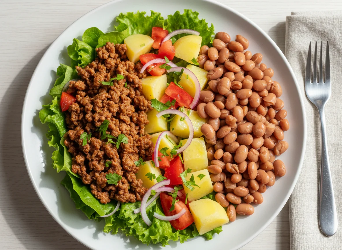 Salada com carne moída e feijão photo