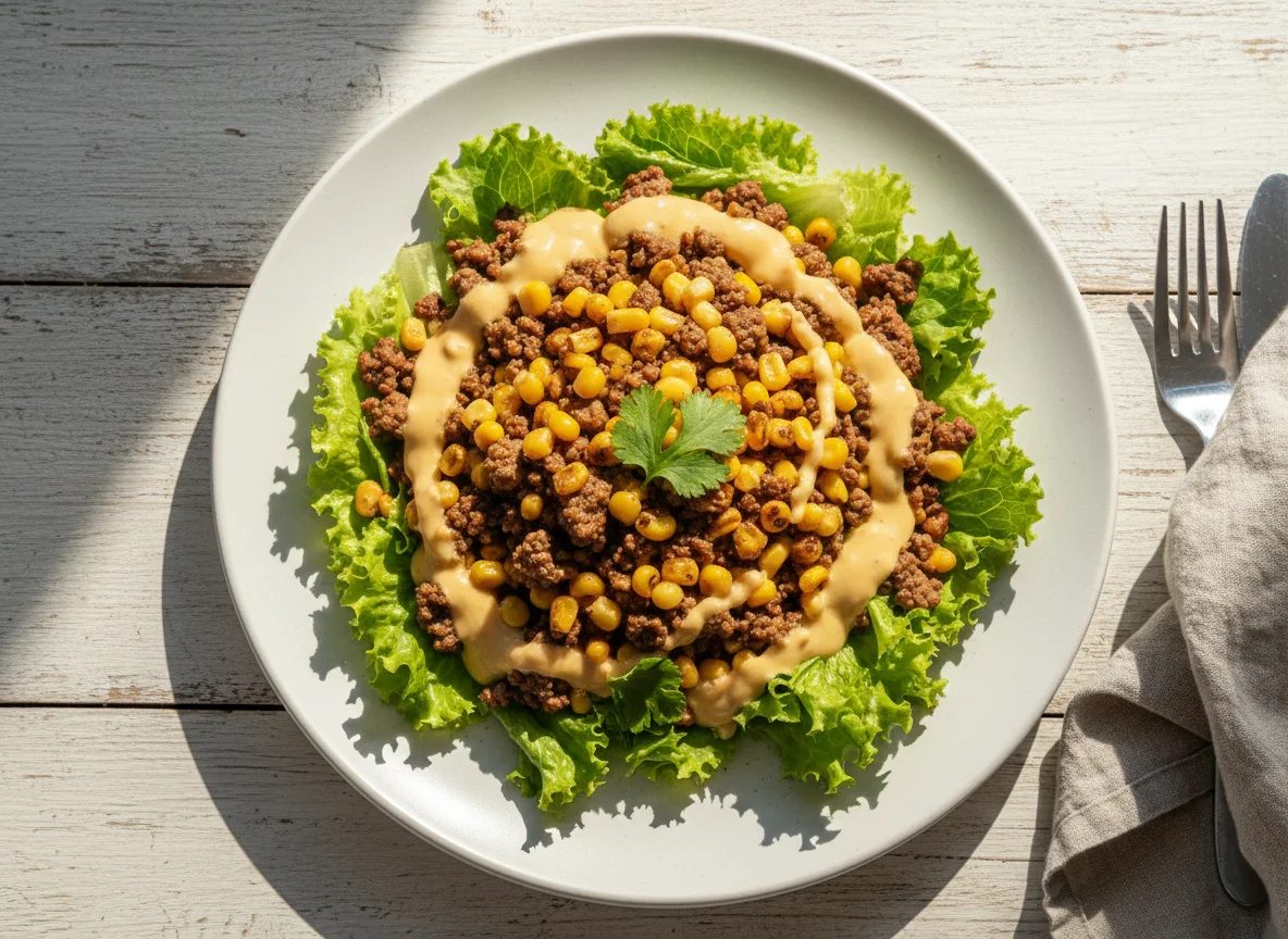 Salada com carne moída e milho photo