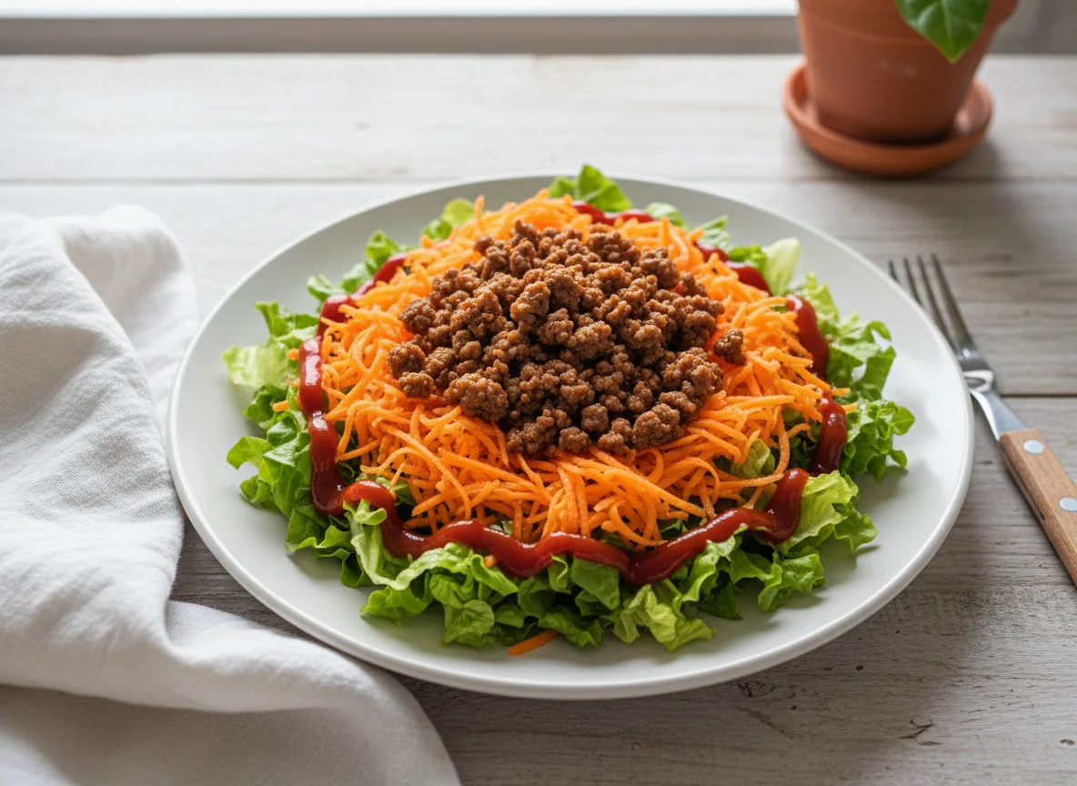 Salada com carne moída e molho photo