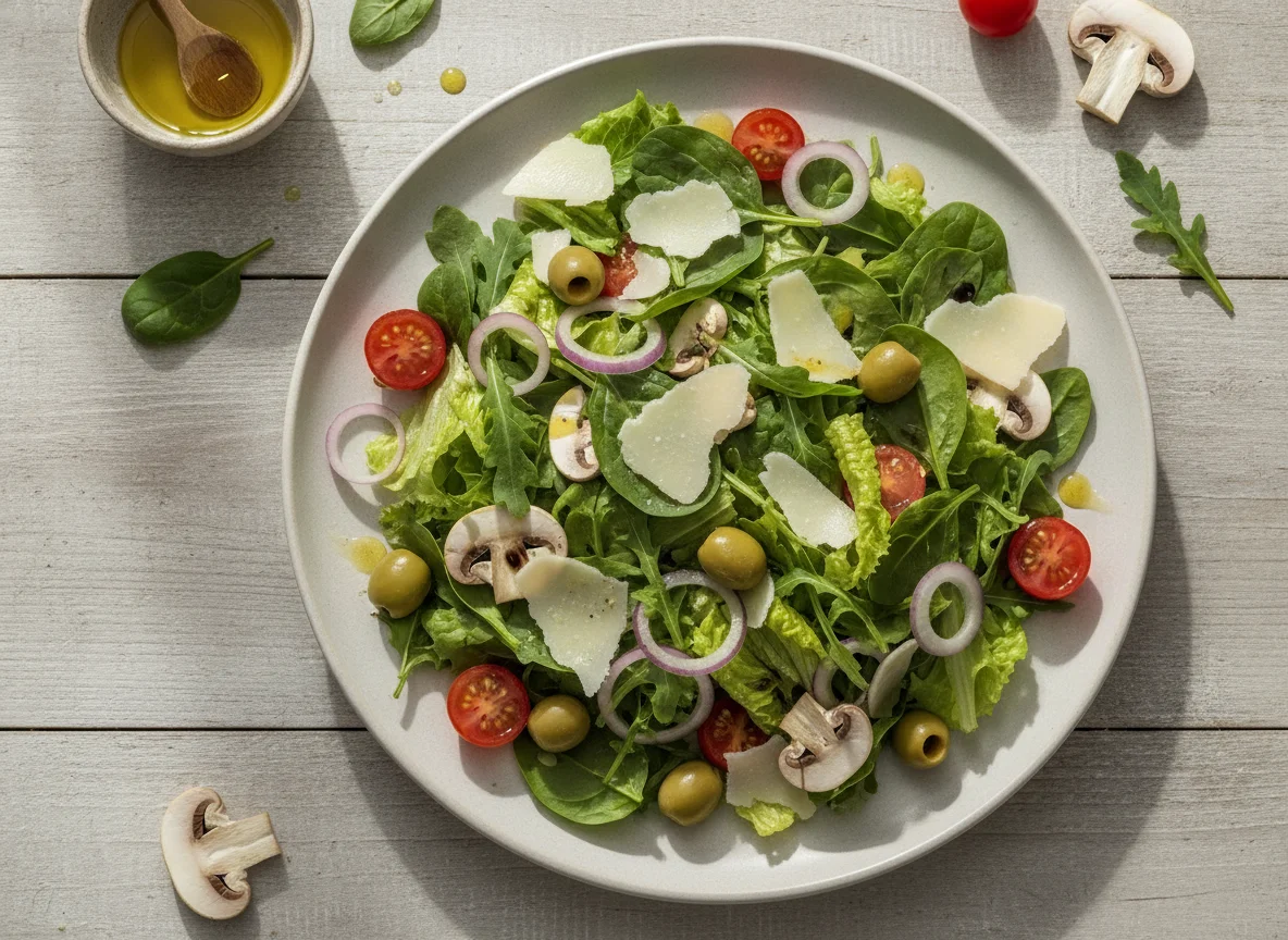 Salada com Cogumelos, Azeitonas e Parmesão photo