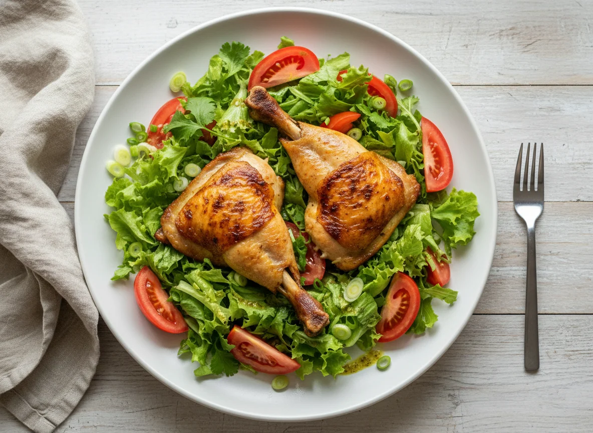 Salada com coxa de frango photo
