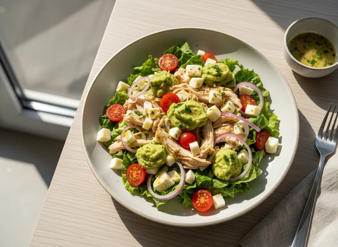 Salada com frango, abacate e queijo photo