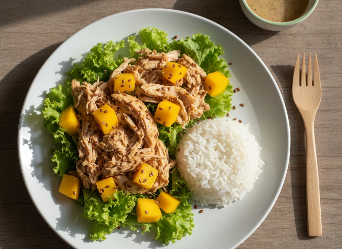 Salada com frango desfiado e manga photo