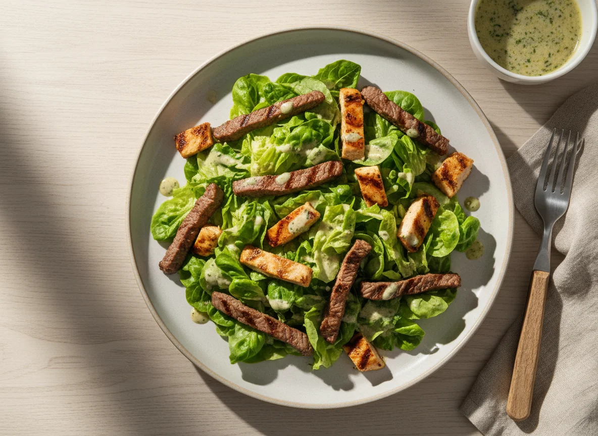 Salada com frango e carne photo