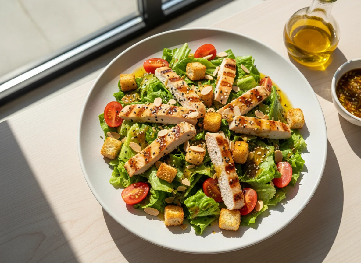 Salada com frango e croutons photo