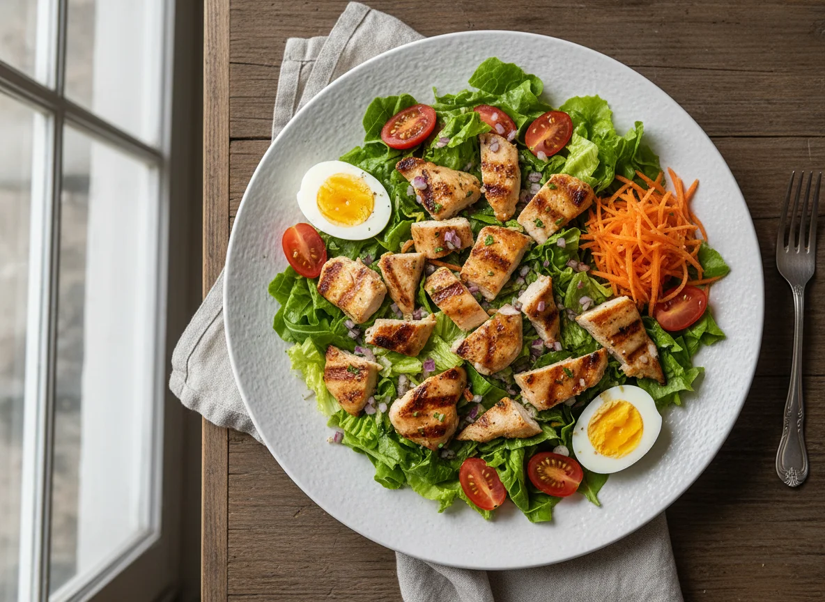 Salada com frango e ovos photo