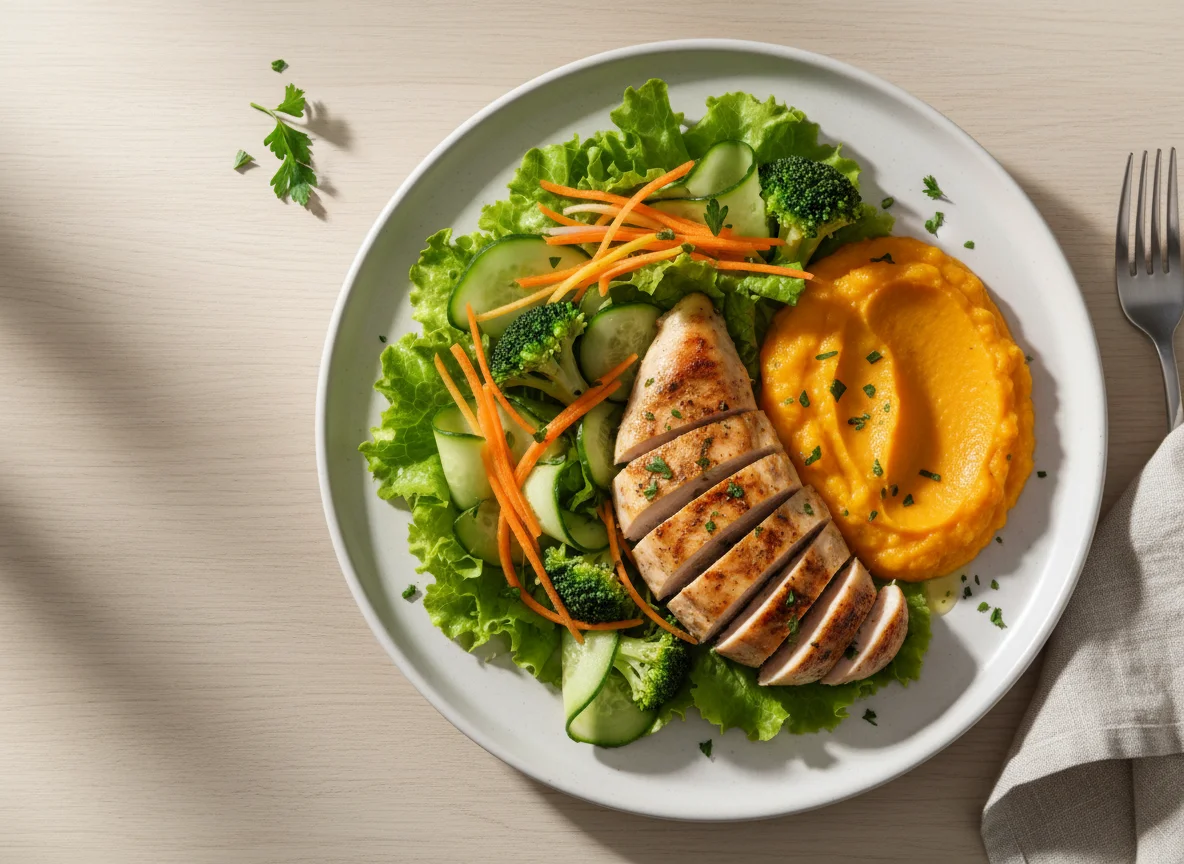 Salada com Frango e Purê de Abóbora photo