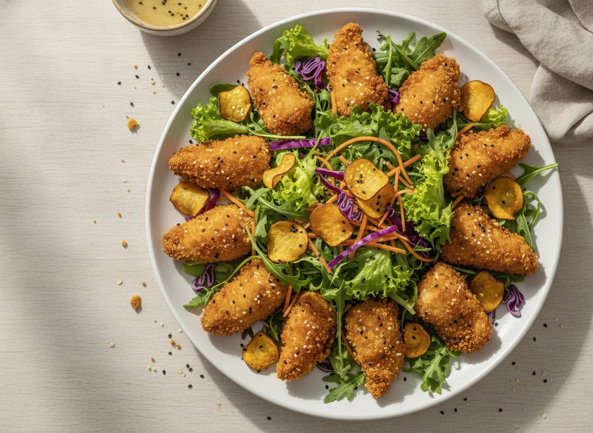 Salada com Frango Empanado e Chips photo