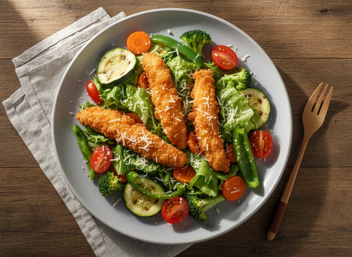 Salada com frango empanado e legumes photo