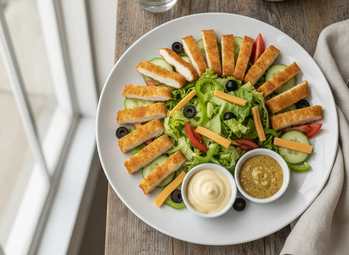 Salada com Frango Empanado e Molhos photo