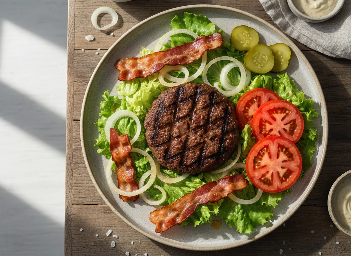 Salada com hambúrguer e bacon photo