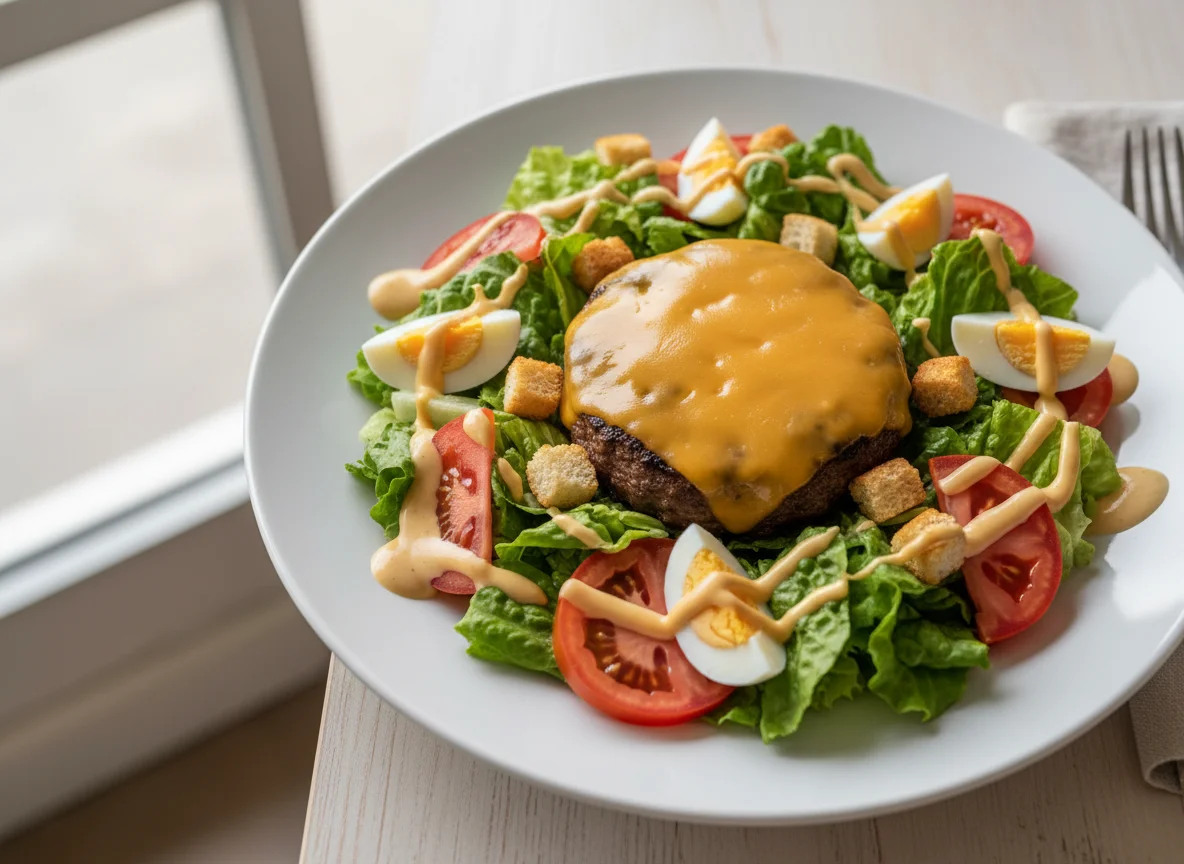 Salada com Hambúrguer e Ovo photo