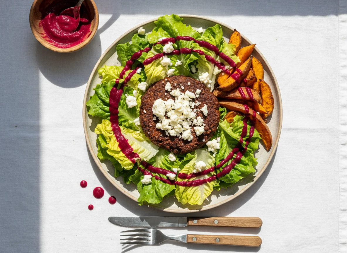 Salada com hambúrguer vegetariano e queijo photo