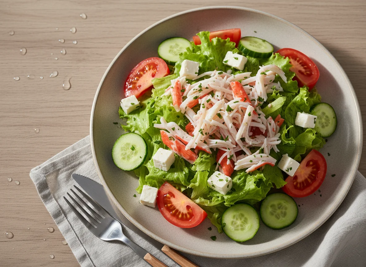 Salada com kani e queijo photo