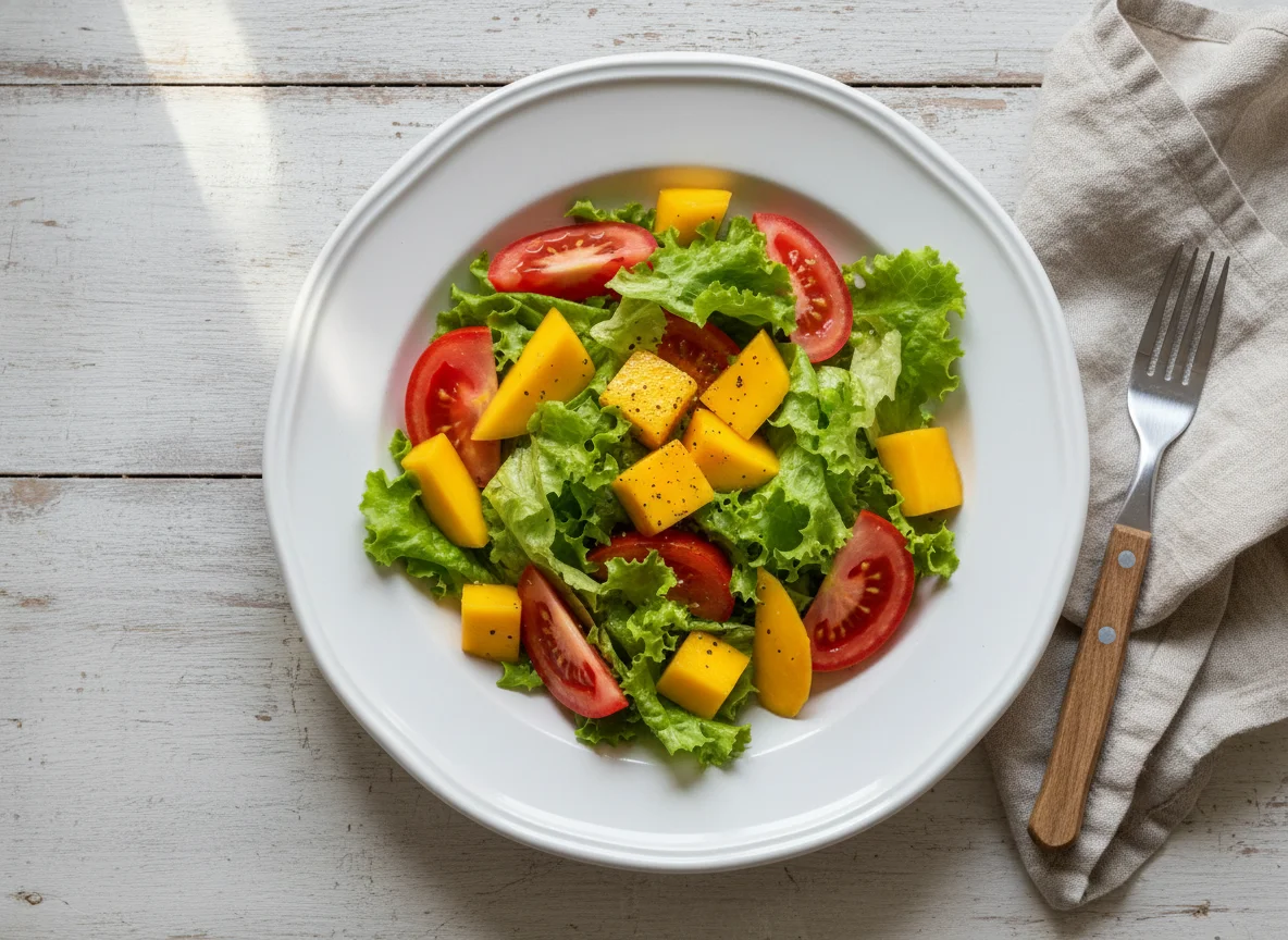 Salada com manga, tomate e alface photo