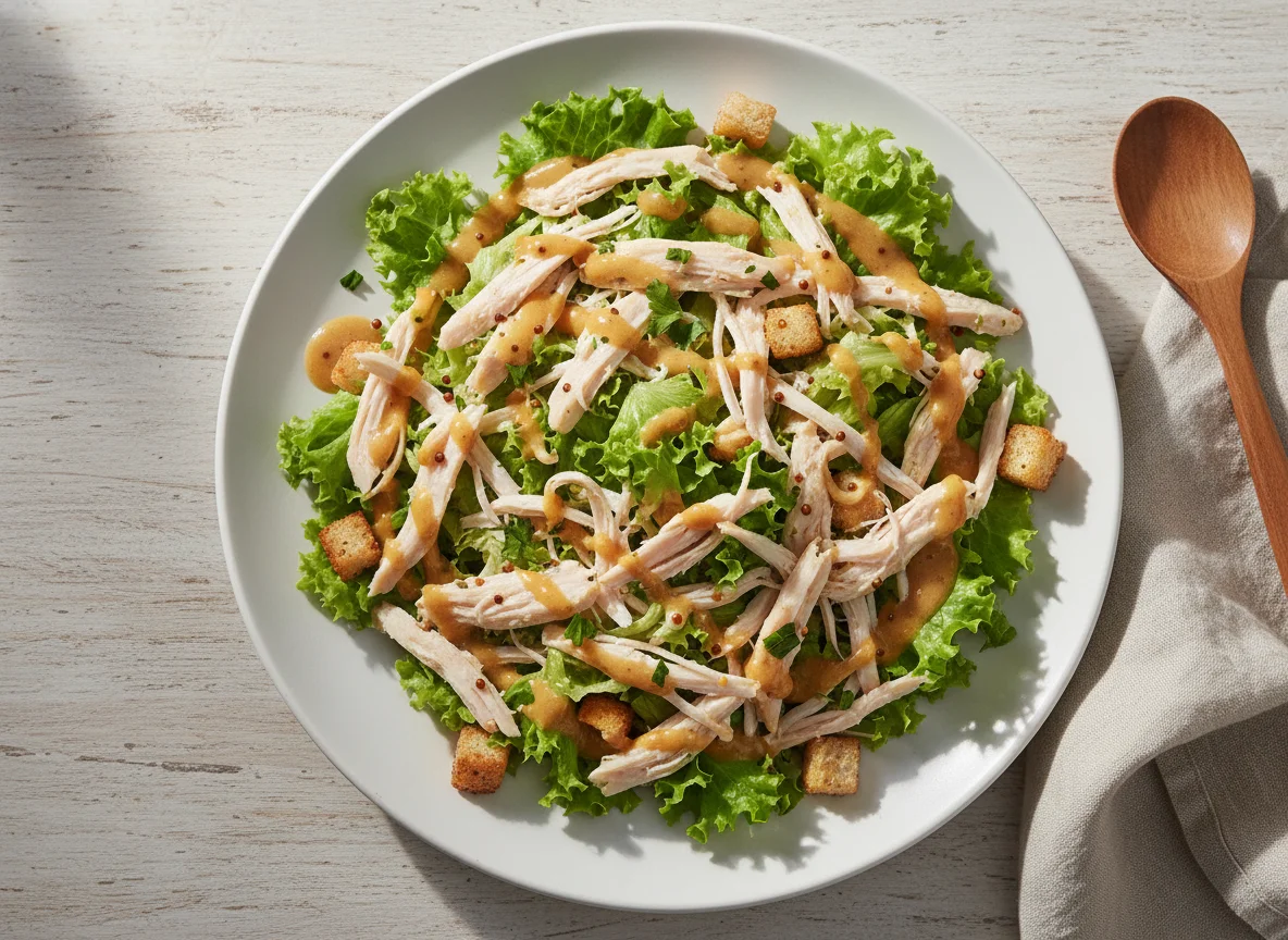 Salada com molho de mostarda e frango photo