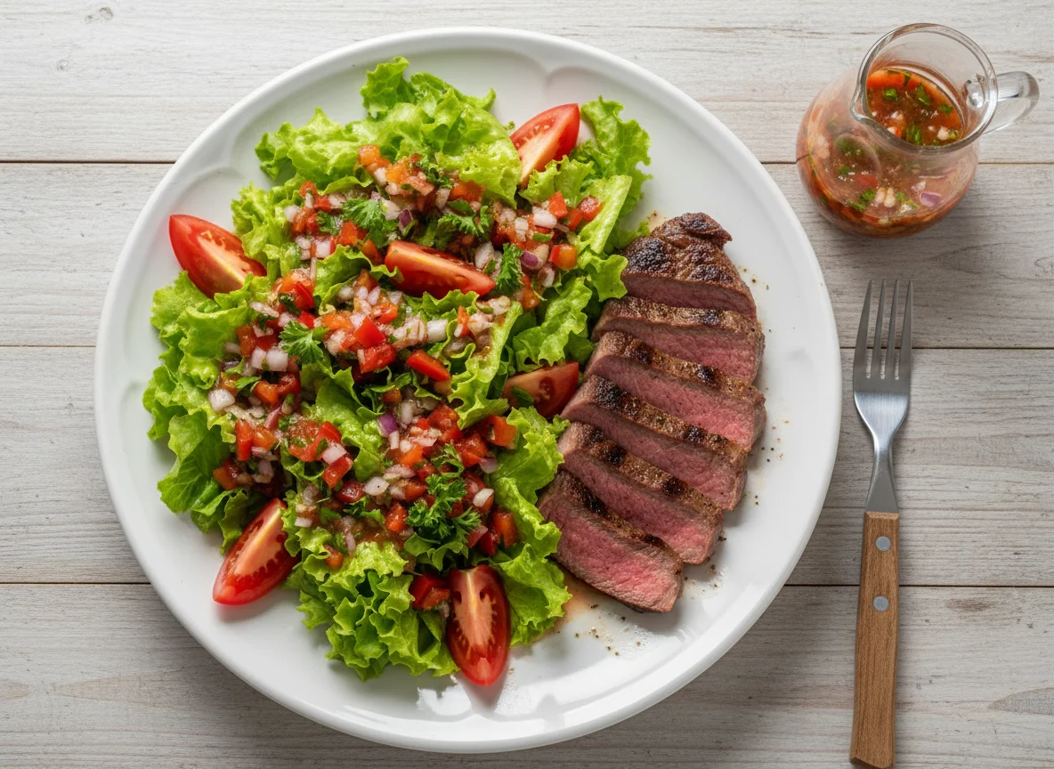 Salada com molho e carne photo