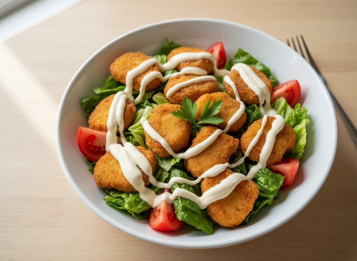 Salada com nuggets de frango photo