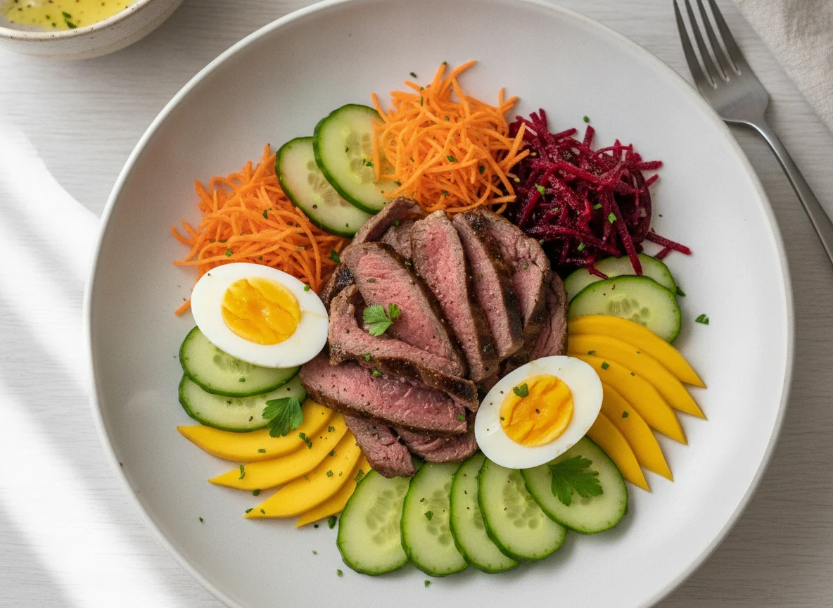 Salada com Ovo e Carne Grelhada photo