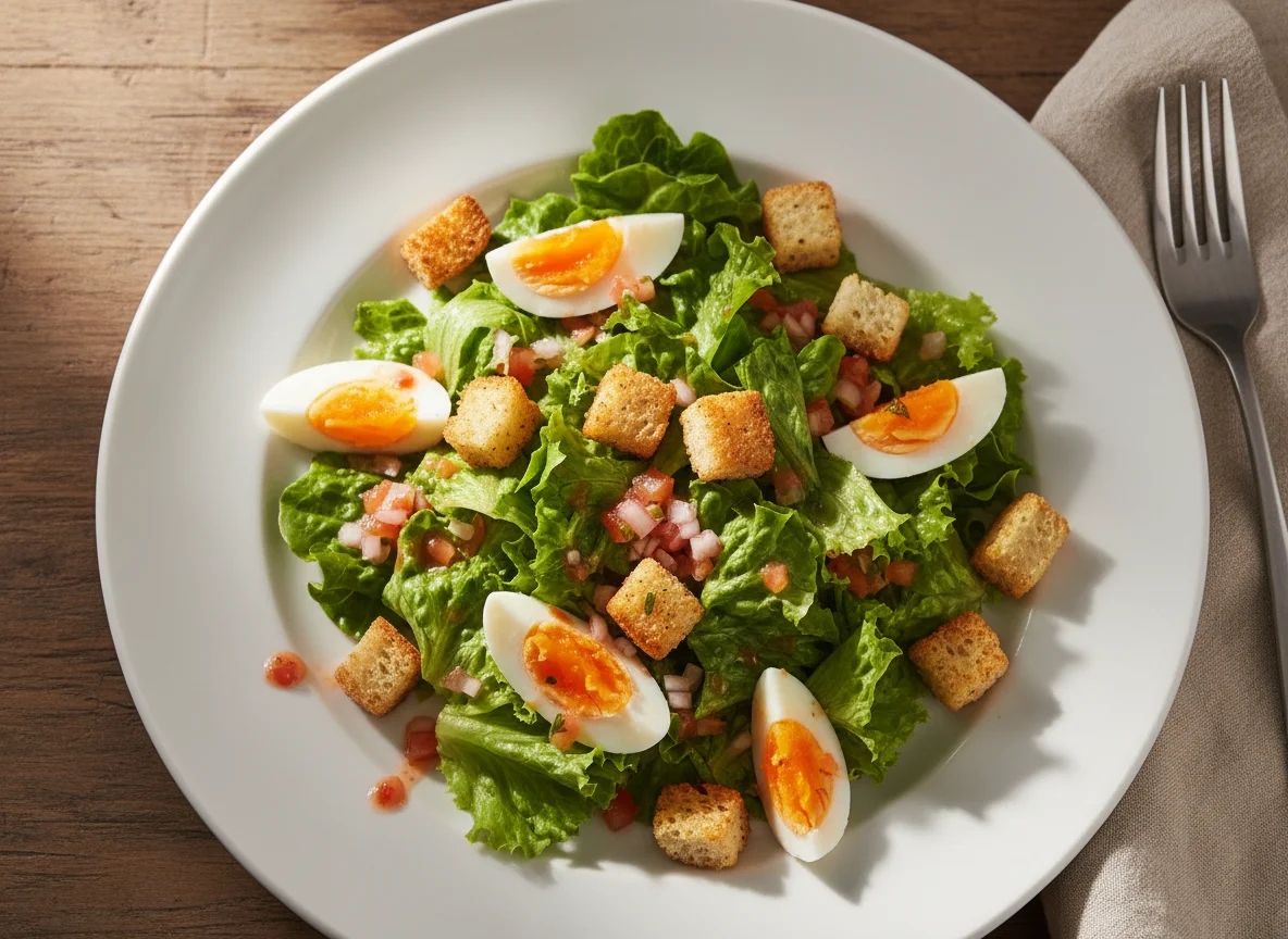 Salada com ovo e croutons photo