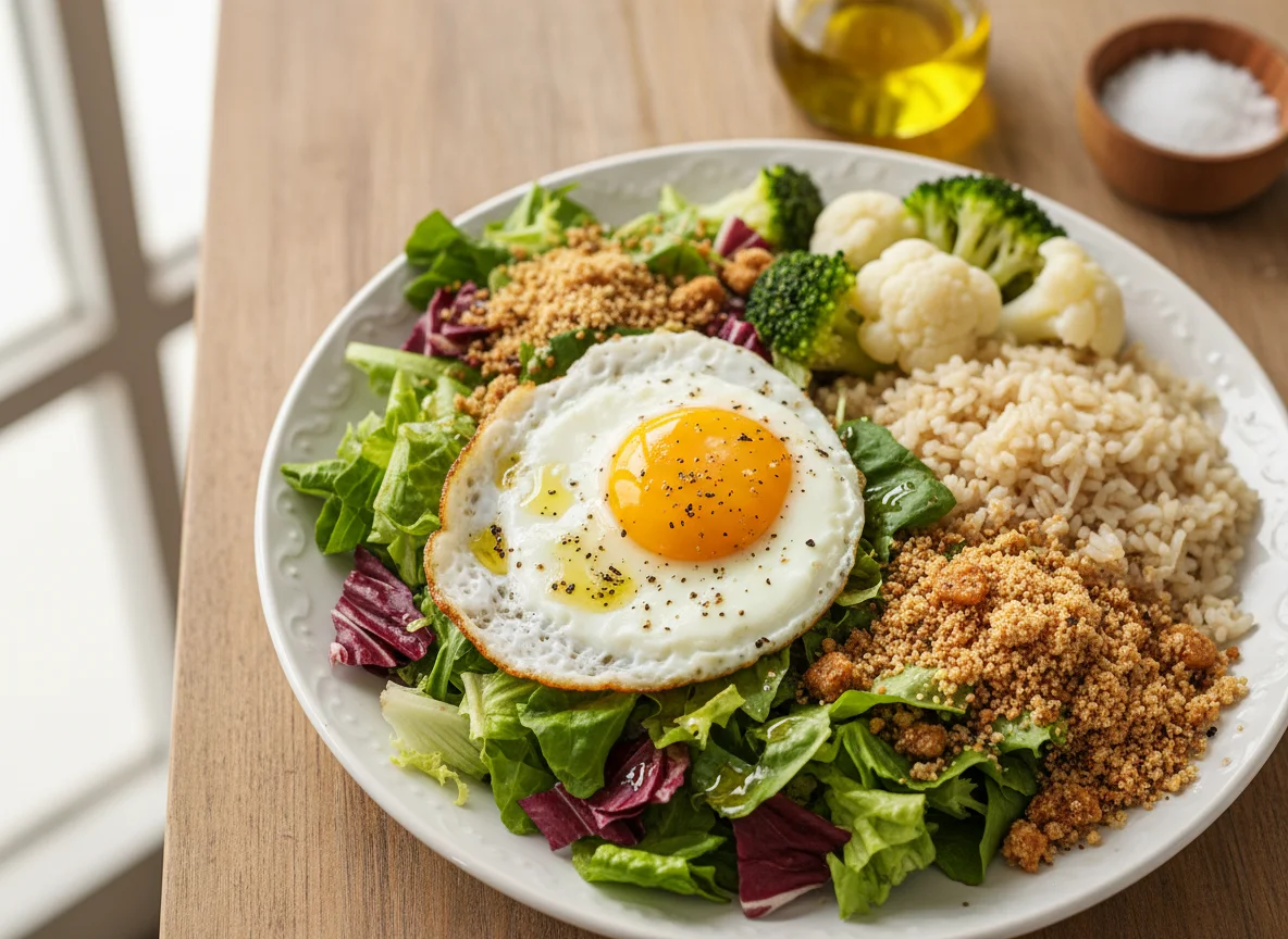 Salada com ovo e farofa photo