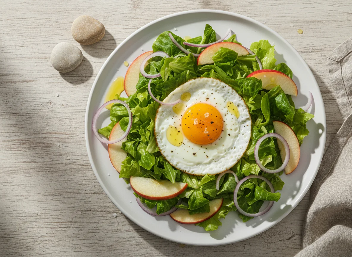 Salada com Ovo Estrelado e Maçã photo