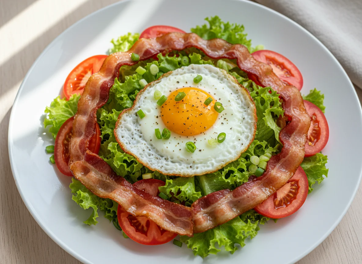 Salada com Ovo Frito e Bacon photo