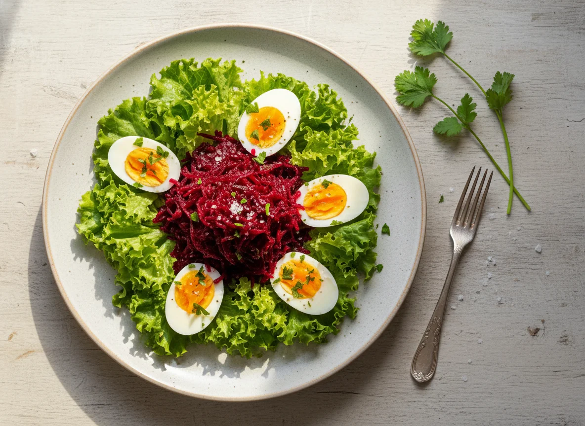 Salada com ovos cozidos e beterraba photo