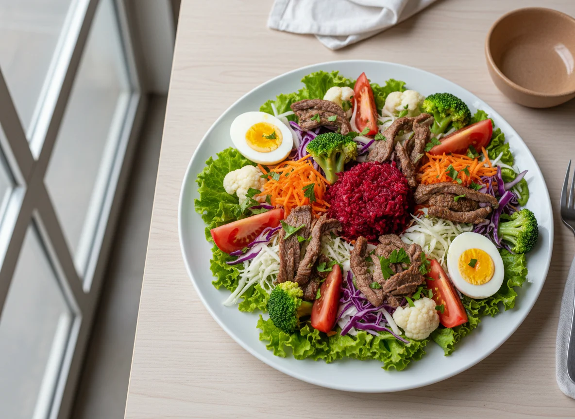 Salada com ovos e carne photo