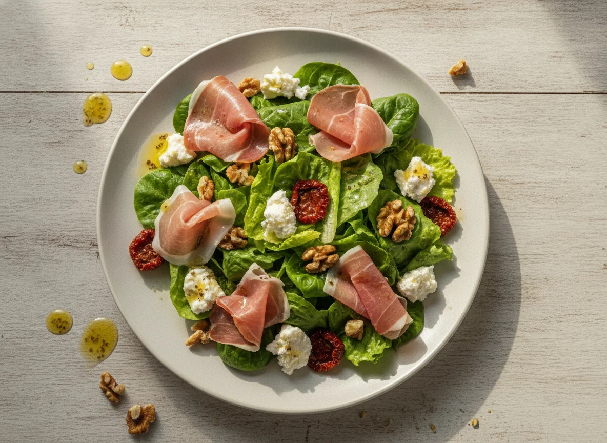 Salada com Presunto Cru, Nozes e Queijo Branco photo